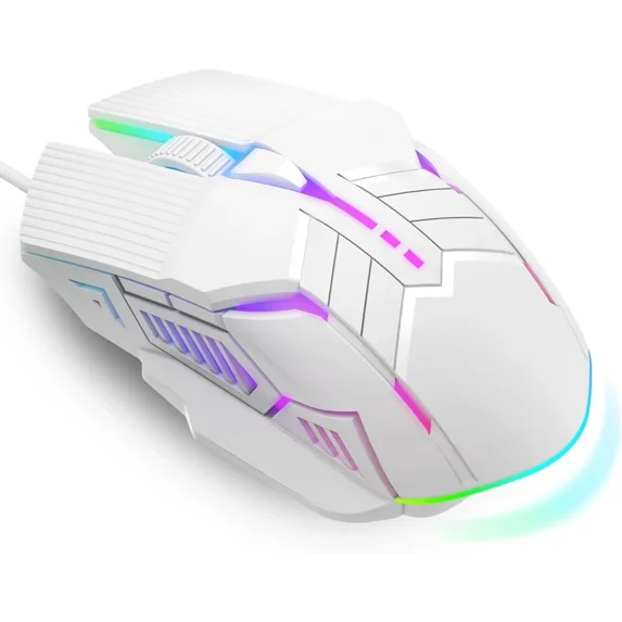 RHEA- Wired Gaming Mouse Rgb Led 6-Button Usb Mice 3200Dpi Ergonomic - White