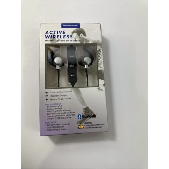 RHEA- Wireless Black Earbuds In Line Mic Bluetooth Dynamic Stereo Ear Hooks