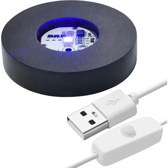 RHEA- Wood Led Light Base For Acrylic, Resin, Crystal, Glass Art, 7 Color Brown