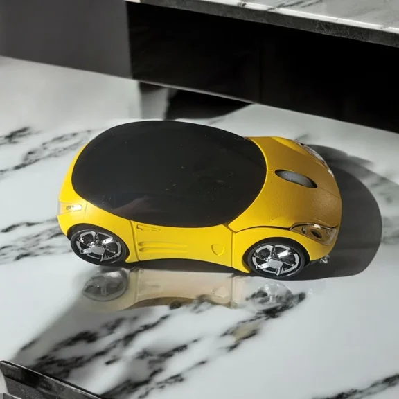 RHEA- Yellow Slim Wireless Mouse Cool 3D Sports Car Ergonomic Optical Mouse W Battery