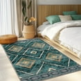 thumbnail image 1 of 3'x5' Area Rugs for Living Room, Machine Washable Non-Slip Carpet, Soft Faux Wool Low Pile Moroccan Farmhouse Western Rug, Dark Green, 1 of 6
