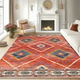 thumbnail image 1 of 6'x9' Area Rugs for Living Room, Machine Washable Non-Slip Carpet, Soft Faux Wool Low Pile Moroccan Farmhouse Western Rug, Brick Red, 1 of 5