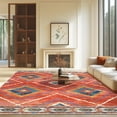 thumbnail image 1 of 9'x12' Area Rugs for Living Room, Machine Washable Non-Slip Carpet, Soft Faux Wool Low Pile Moroccan Farmhouse Western Rug, Brick Red, 1 of 5