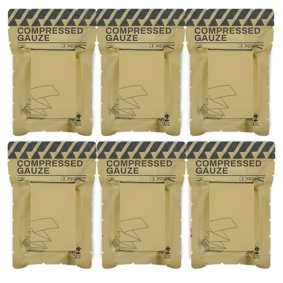 RHINO RESCUE Sterile Compressed Gauze 4.5" x 4.1yd - 6 Pack, First Aid Kit Refill, Breathable Compression Bandage for Wound Care