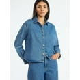 thumbnail image 1 of Scoop Women’s Rhinestone Embellished Cotton Denim Shirt with Long Sleeves, Sizes XS-4X, 1 of 6