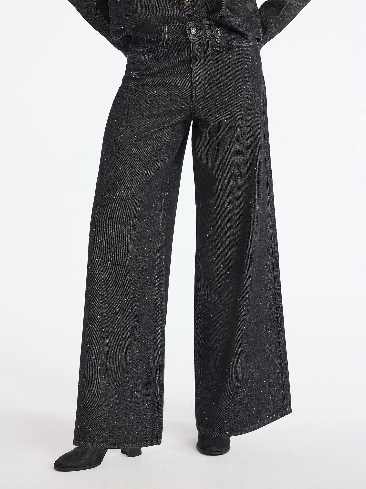 Scoop Women’s and Women’s Plus Rhinestone Embellished Wide Leg Jeans, Sizes 0-26W