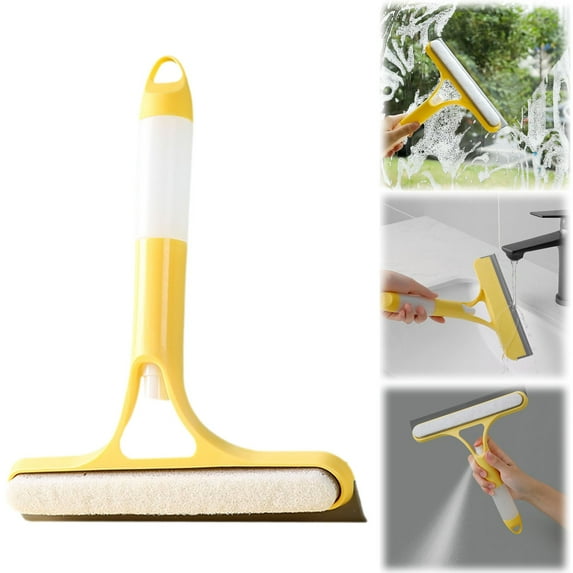 RHKT 3 in 1 Window Cleaning Scraper, 2025 New Squeegee for Shower Glass, 3 in 1 Spray Function for Glass Doors for Windows Glass, Mirrors Scraper,1PC,Yellow,Plastic,21×4.5×26cm,Scraper