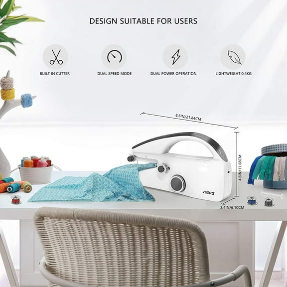 RHKT Handheld Sewing Machine, Dual Power Mode, Easy to Learn, Handheld Sewing Machine and Starter Kit, Can Be Used at Home or Outdoor, Quick Use and DIY Craft Projects,1PC,White,Plastic