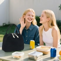 RHKT Lunch Bag for Women Men Cute Corduroy Lunch Tote Bags Reusable Insulated Lunch Box Large Capacity Reusable Insulated Cooler for Work/Picnic/Travel,Cloth,Black,10×7.5 inch,1PC