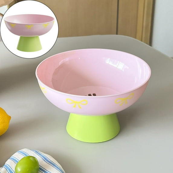 RHKT Plastic Fruit Bowl, Decorative Pedestal Stand Footed Cute Clear Large Storage Basket Organization for Display Produce Snack in Centerpiece Counter Kitchen,Plastic,4.13×6.77 inch,1PC
