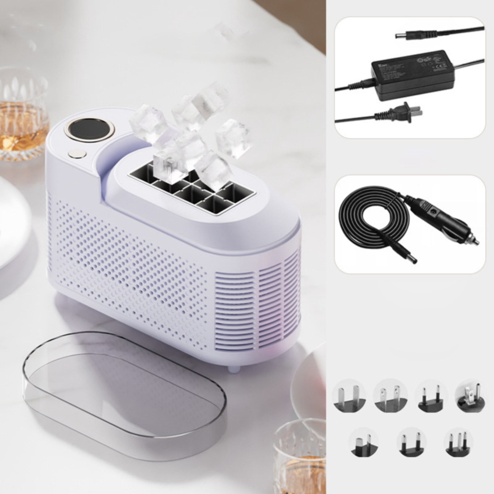RHKT Portable Ice Maker, Mini Ice Cube Maker, Dual Power Ice Making Mode, 8 Ice Cubes in 10 Minutes, Family, Dormitory, Office, Camping, Car, Travel,1PC,Purple,Plastic,21.6×9.3×12.8cm