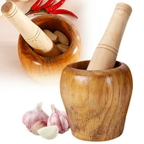 RHKT Resin Pestle & Mortar Set Garlic Herb Spice Mixing Grinder Crusher Kitchen Bowl Smashing Tools-Wood Grain,Wood,Brown,3.74×3.74 inch,1PC