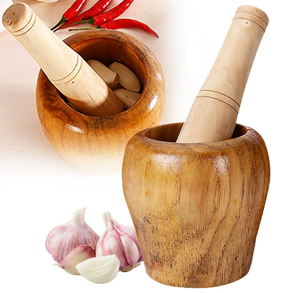 RHKT Resin Pestle & Mortar Set Garlic Herb Spice Mixing Grinder Crusher Kitchen Bowl Smashing Tools-Wood Grain,Wood,Brown,3.74×3.74 inch,1PC