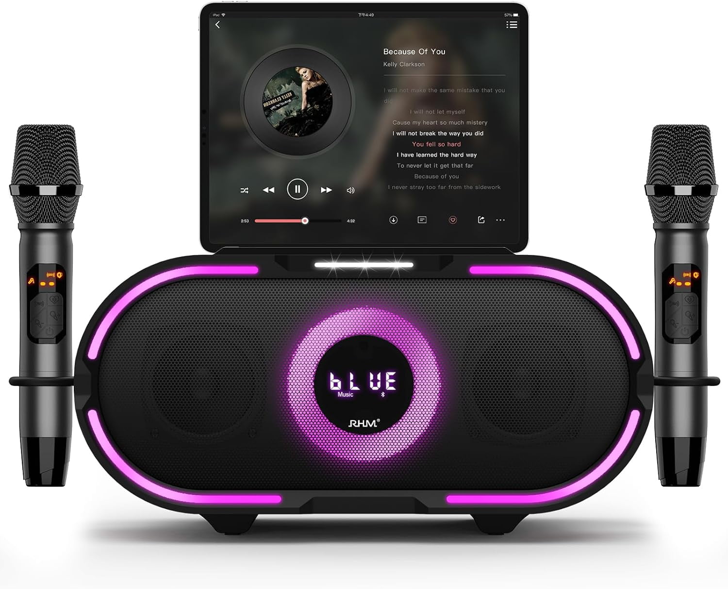 RHM K666PLUS Karaoke Machine with Powerful Sound & RGB Lights, 2