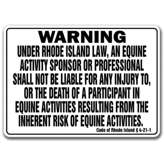 RHODE ISLAND Equine Sign activity liability warning statute horse barn stable