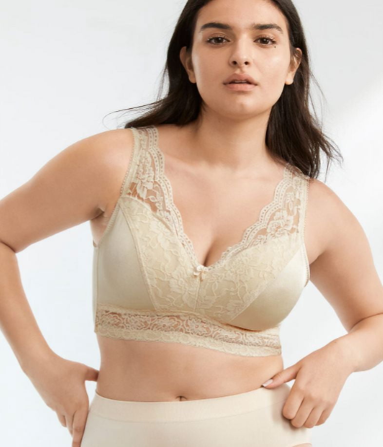 RHONDA SHEAR Nude Ahh Pin Up Lace Leisure Bra, US Medium, NWOT