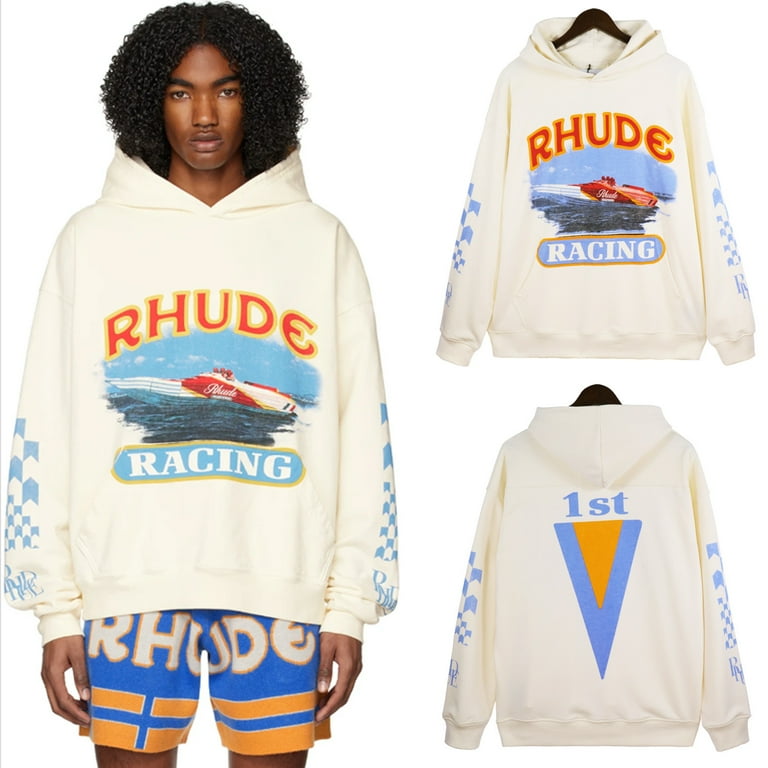 RHUDE Men s Hoodie Speedboat Plaid Sleeve Vintage Printed Hooded Sweater High Street Hoodie Jacket Walmart
