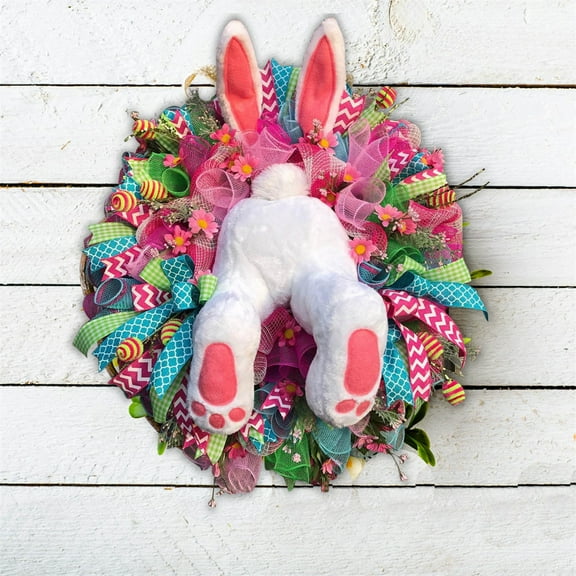 RHWHOGLL 21.65" Easter Wreath for Front Door, Welcome Sign Wall Hanging Spring Wreaths for Easter Decoration, Handmade Hangings Garland Indoor Outdoor Decor Easter Bunny Wreath