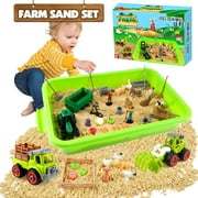 RHYBOR Play Sand Farm Toys, Sensory Bins for Toddlers with 2.2lbs Sensory Play Sand, Farm Figures & Tractor and other Playset, Sandbox Toy for Kids 3+