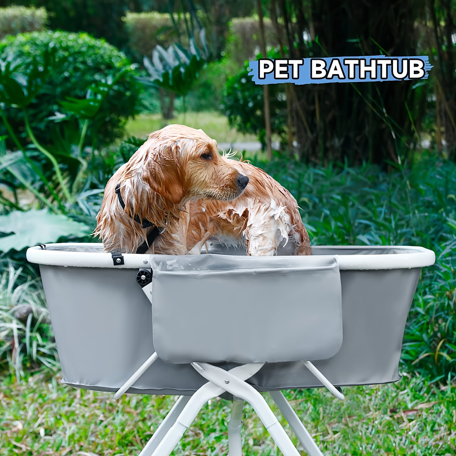 RHYFJJUI2 Elevated Portable Dog Bath Tub with Folding Design, 34.64x20.07x11.81 Inches, Durable