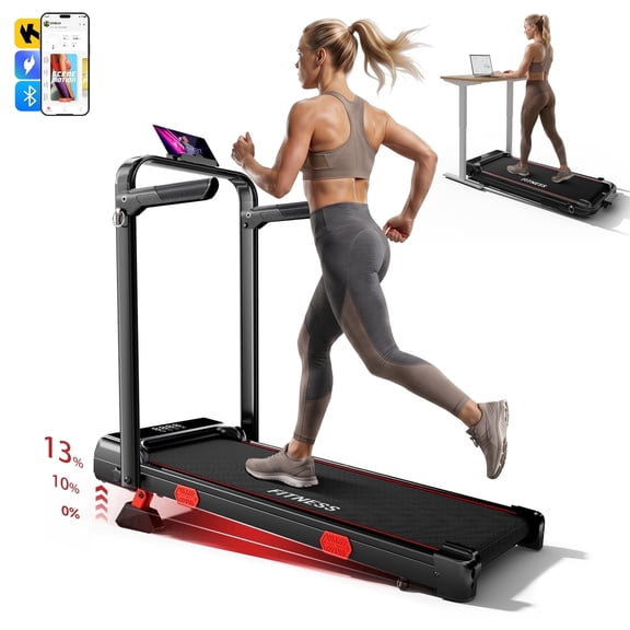 RHYTHM FUN Walking Pad with Incline for Home, Foldable Treadmill with Adjustable Handle, 300 lbs Capacity, LED Display, No Installation