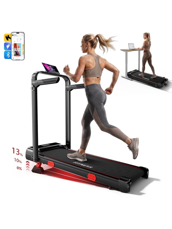 Walking Pad with Incline for Home, Foldable Treadmill with Adjustable Handle, 300 lbs Capacity, LED Display, No Installation