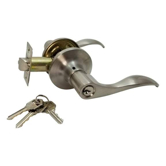 RI-KEY SECURITY Lever Door Lock Entry Keyed Cylinder Wave Handle 3 Keys Stainless Steel Finish KW RH
