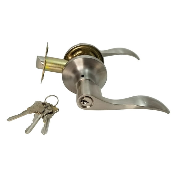 RI-KEY SECURITY Lever Door Lock Entry Keyed Cylinder Wave Handle 3 Keys Stainless Steel Finish SC RH