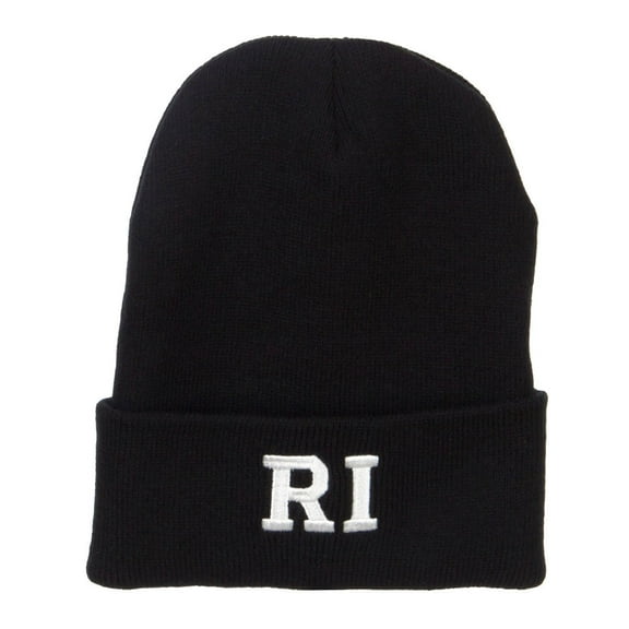 RI Rhode Island State Embroidered Long Beanie - Black OSFM