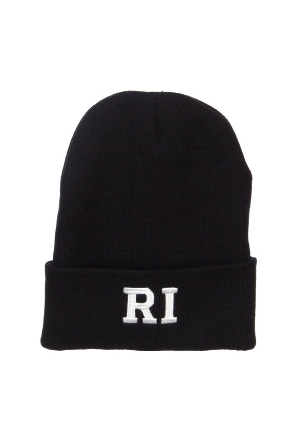 RI Rhode Island State Embroidered Long Beanie - Black OSFM