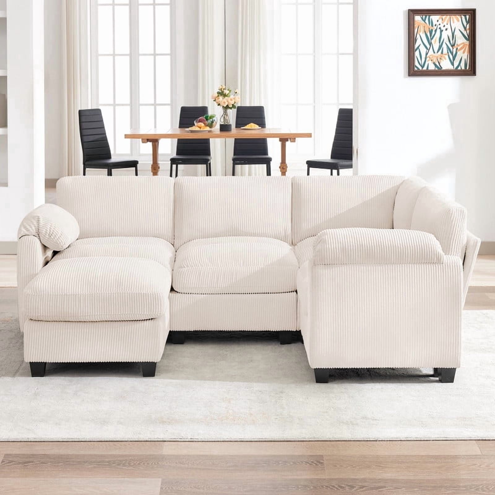 RIAFUN Modular Sectional Sofa, L Shaped Corduroy Sofa Couch, Modular Sectionals with Ottomans, 5 Seat Sofa Couch with Chaise for Living Room Bedroom, Beige