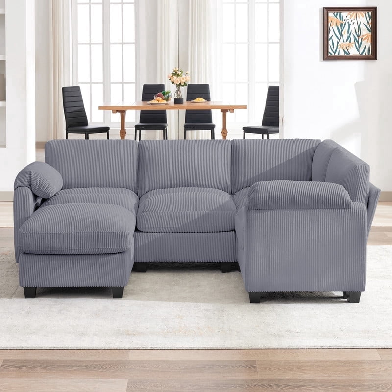RIAFUN Modular Sectional Sofa, L Shaped Corduroy Sofa Couch, Modular Sectionals with Ottomans, 5 Seat Sofa Couch with Chaise for Living Room Bedroom, Dark Gray