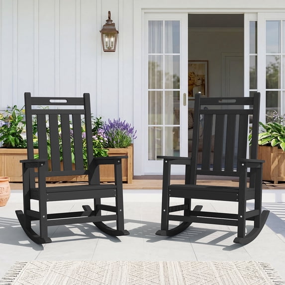 RIAFUN 2PC HDPE All-Weather Patio Rocking Chair, Fade Resistant Outdoor ...