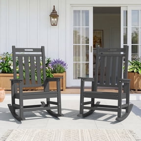 RIAFUN 2PC HDPE All-Weather Patio Rocking Chair, Fade Resistant Outdoor Rocker for Backyard Poolside,Gray