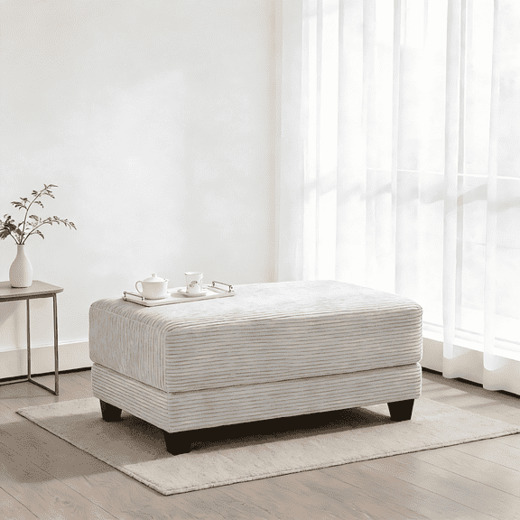 RIAFUN Corduroy Ottoman for Sectional Sofa, Oversized Upholstered Storage Ottoman Bench, Modular Couch Footrest for Living Room, Gray