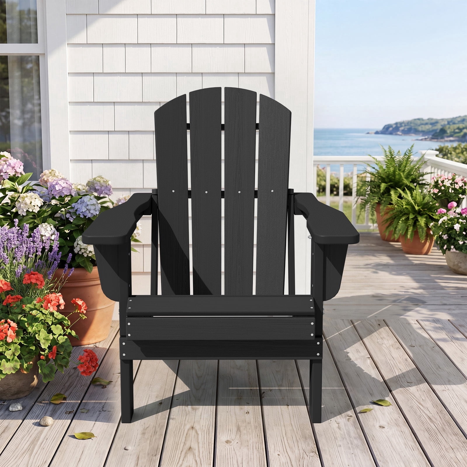 RIAFUN Folding Adirondack Chair，HDPE Plastic Outdoor Patio Chair