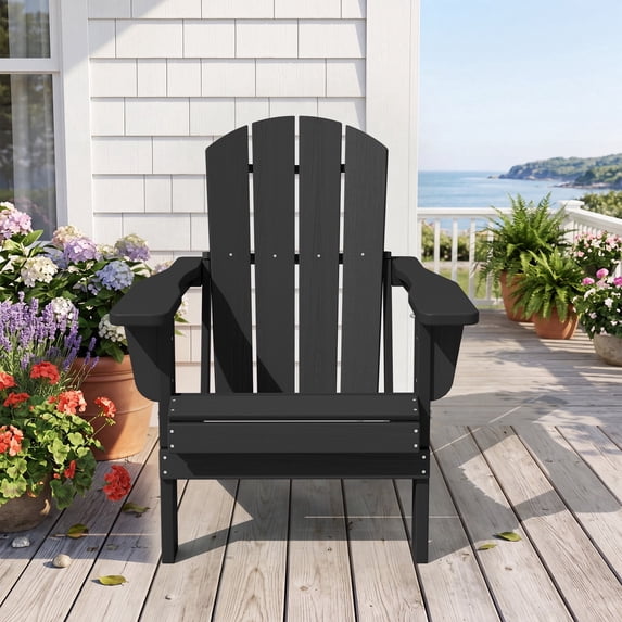 RIAFUN Folding Adirondack Chair,HDPE Plastic Outdoor Patio Chair, Black