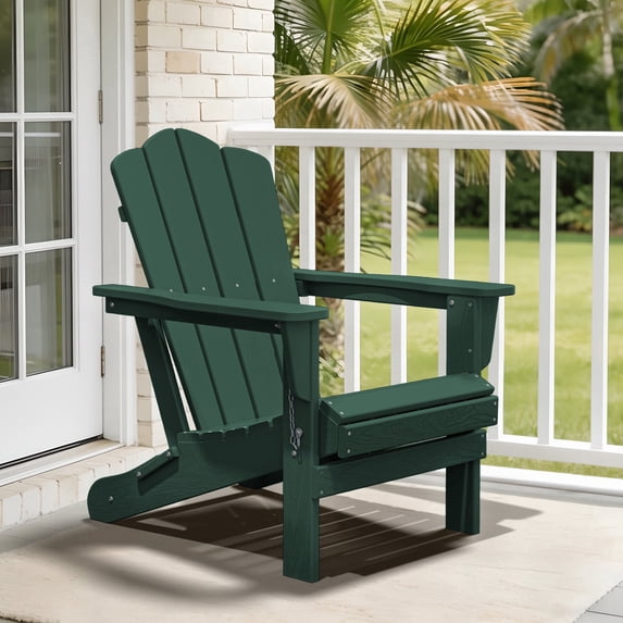 RIAFUN Folding Adirondack Chair, Weather Resistant HDPE Outdoor Chair for Patio, Garden, Beach, Dark Green
