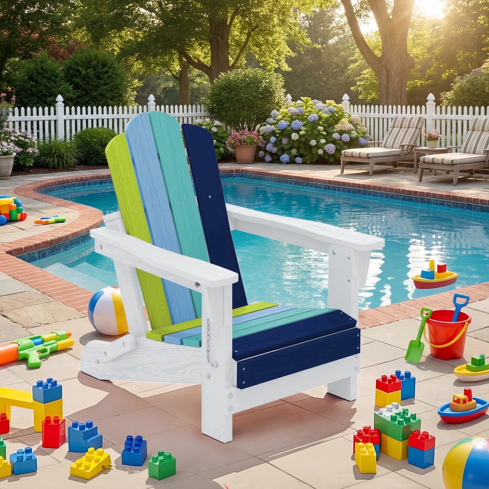 RIAFUN HDPE Adirondack Kids Outdoor Chair, Foldable & Weather-Resistant Toddler Patio Chair for Garden Lawn Yard Deck,Blue-to-Green Gradient