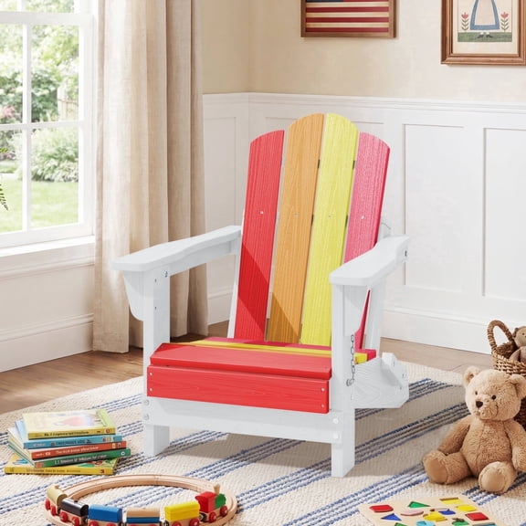 ZRIANG HDPE Adirondack Kids Outdoor Chair, Foldable & Weather-Resistant Toddler Patio Chair for Garden Lawn Yard Deck,Red-to-Pink Gradient