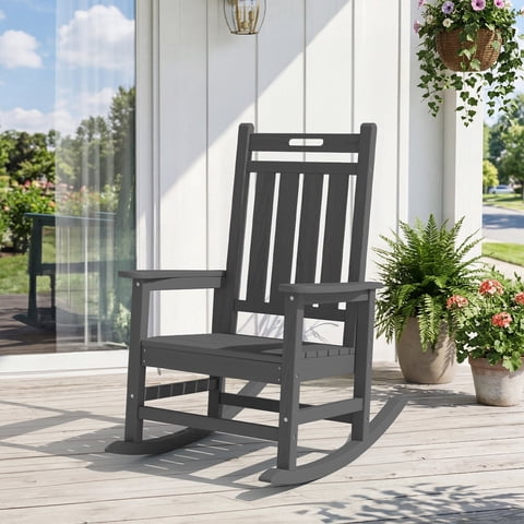 RIAFUN HDPE All-Weather Patio Rocking Chair, Fade Resistant Outdoor Rocker for Backyard Poolside,Gray