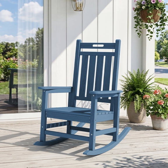 RIAFUN HDPE All-Weather Patio Rocking Chair, Fade Resistant Outdoor Rocker for Backyard Poolside,Navy Blue