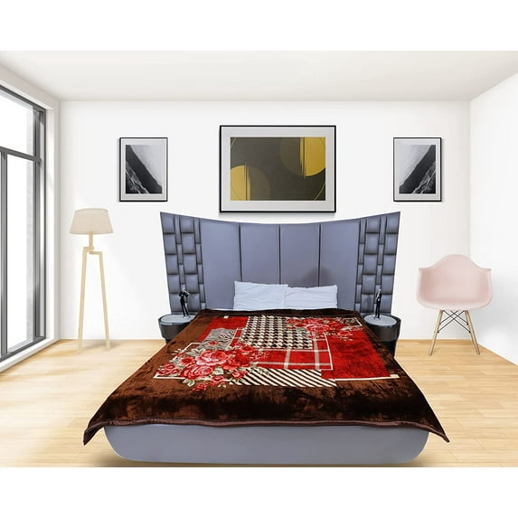RIAN Super Soft Check 2.5kg Floral Design Blanket For Double Bed (Multi Color)
