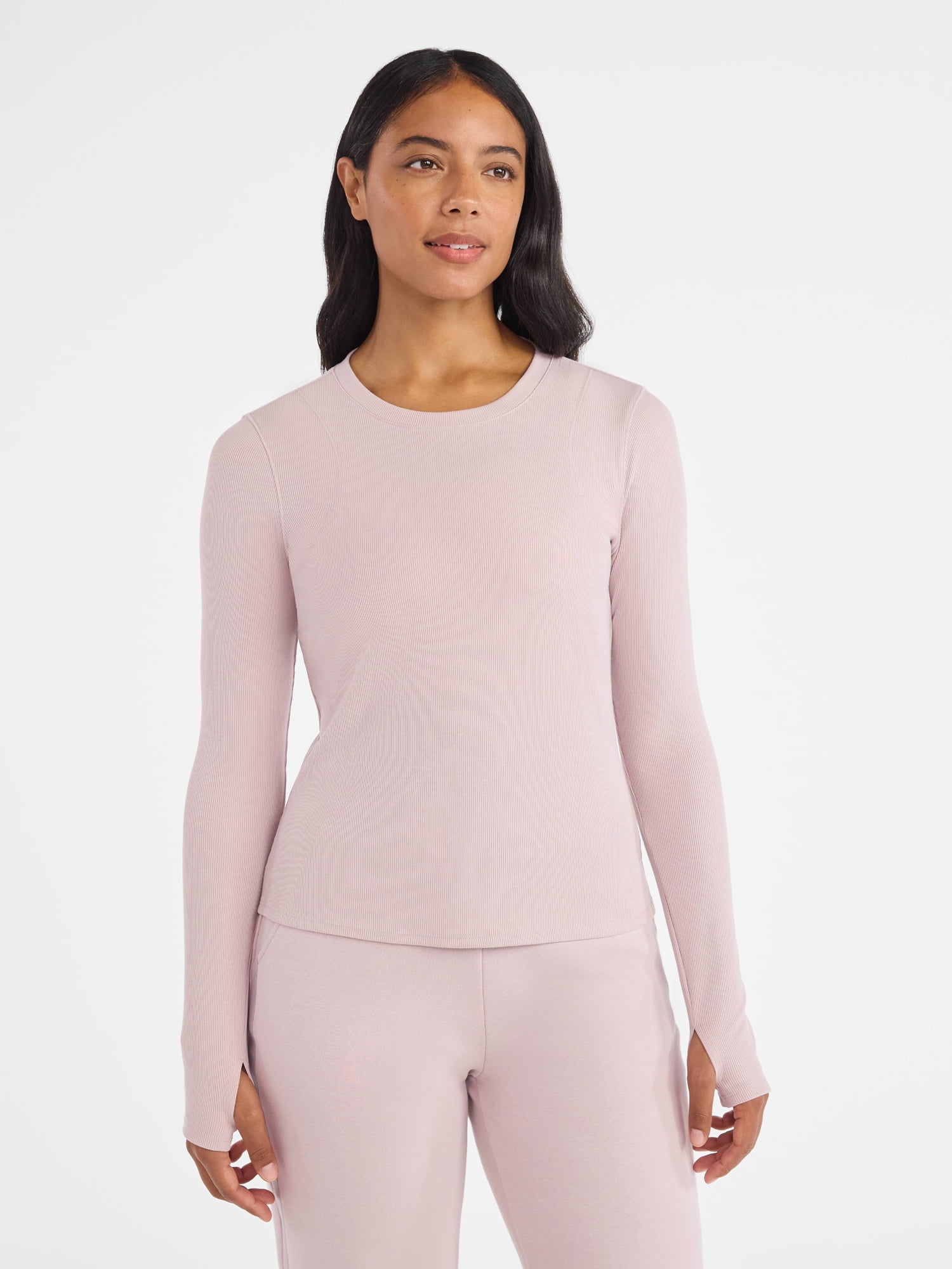 Avia Women's and Women's Plus Rib Seamed Long Sleeve Tee, Sizes XS-4X