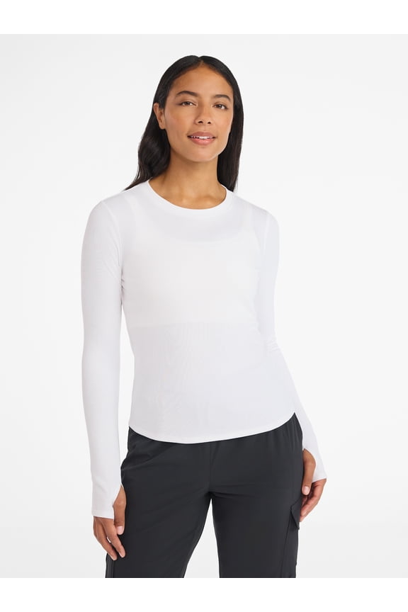 Women's and Women's Plus Rib Seamed Long Sleeve Tee, Sizes XS-4X
