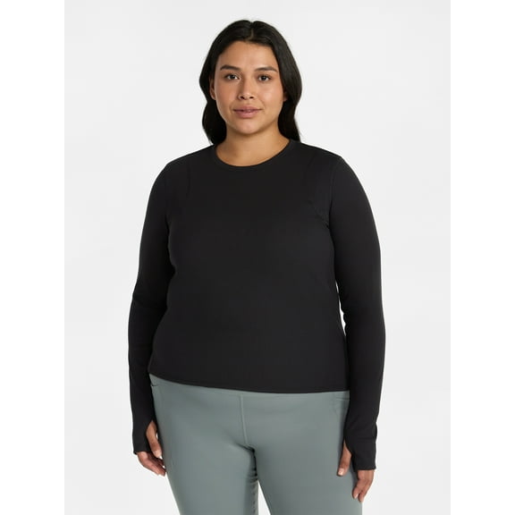 Avia Women's and Women's Plus Rib Seamed Long Sleeve Tee, Sizes XS-4X
