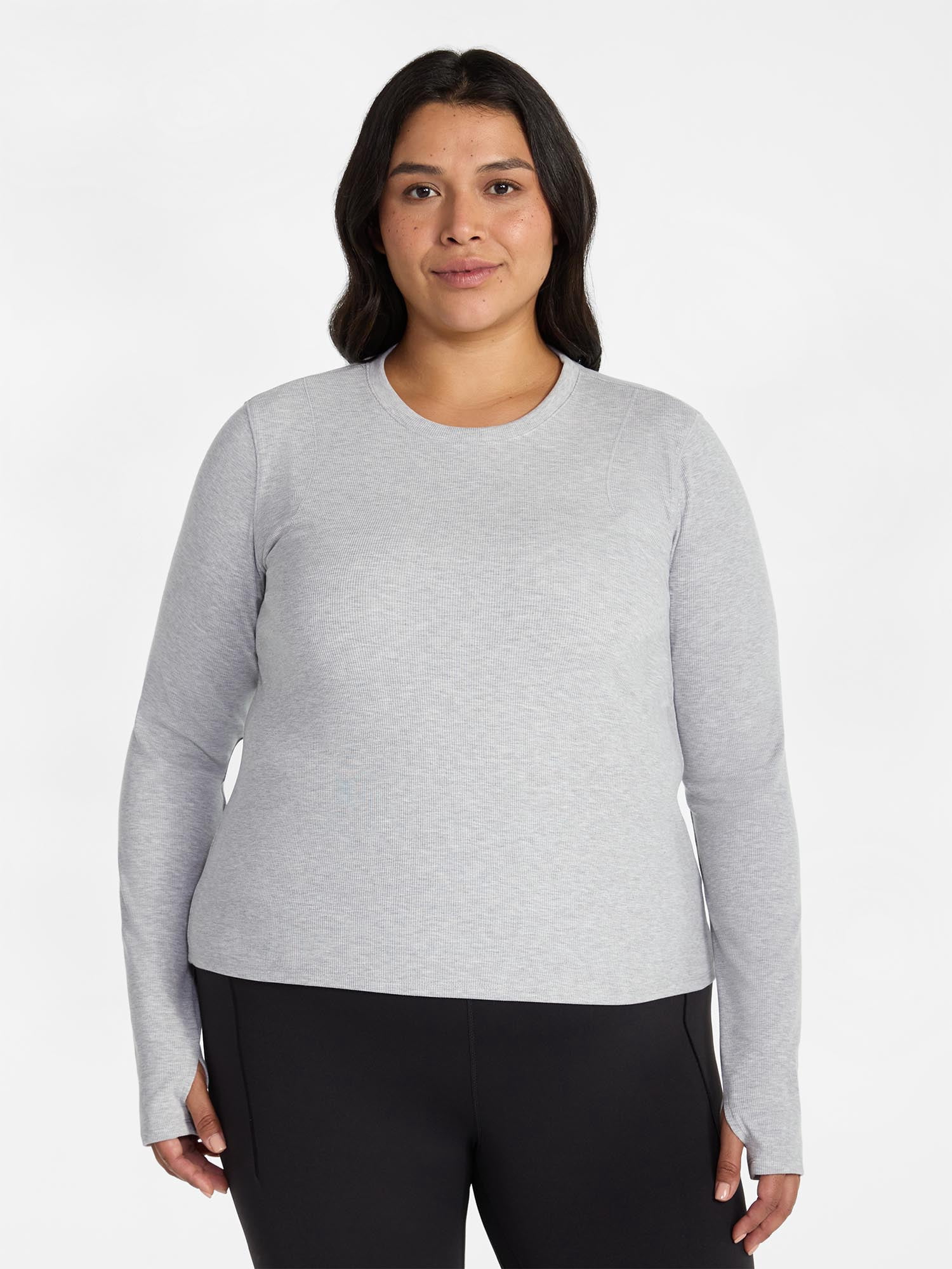 Avia Women's and Women's Plus Rib Seamed Long Sleeve Tee, Sizes XS-4X