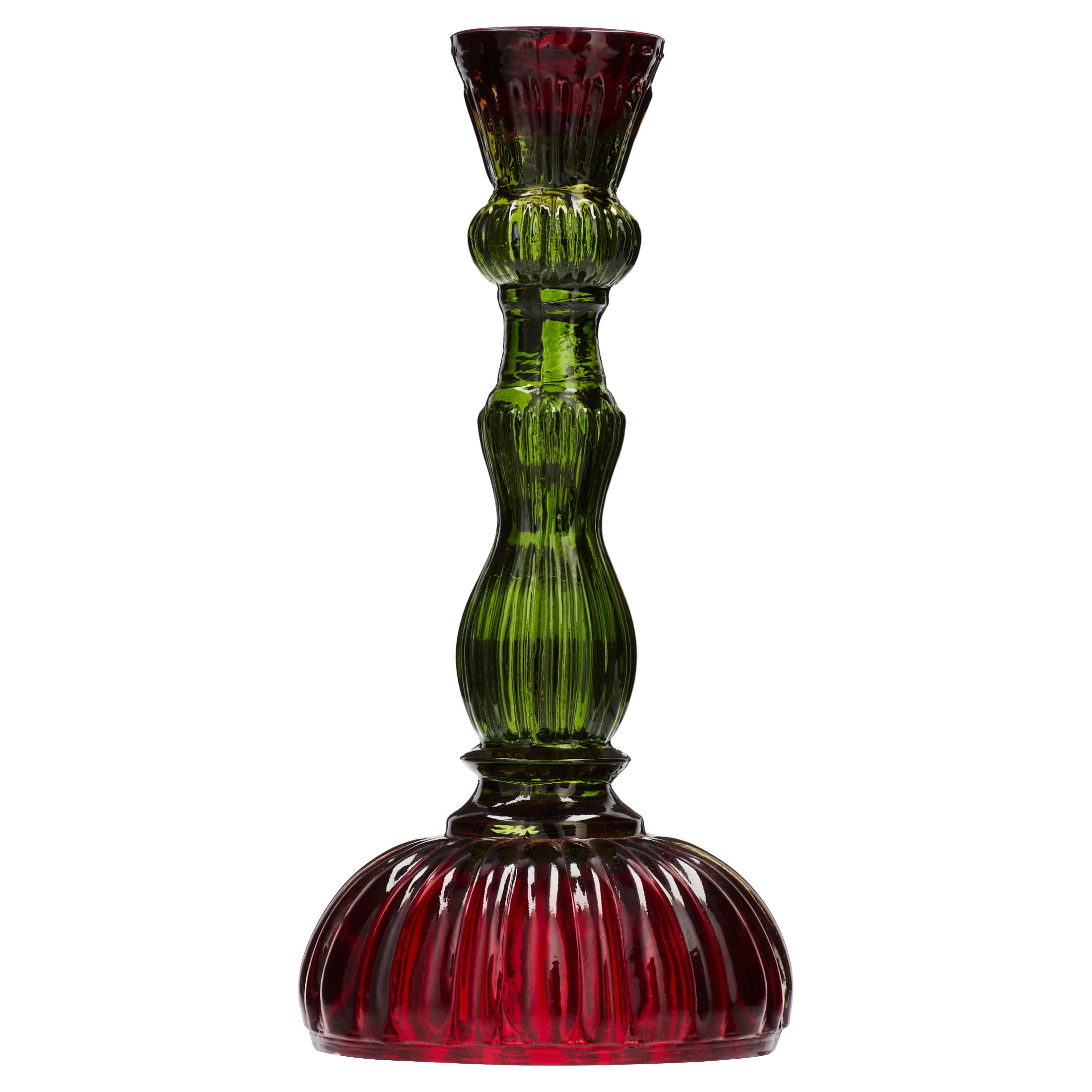 Red and Green Ribbed Glass Christmas Taper Candle Holder, 8.5", by Holiday Time