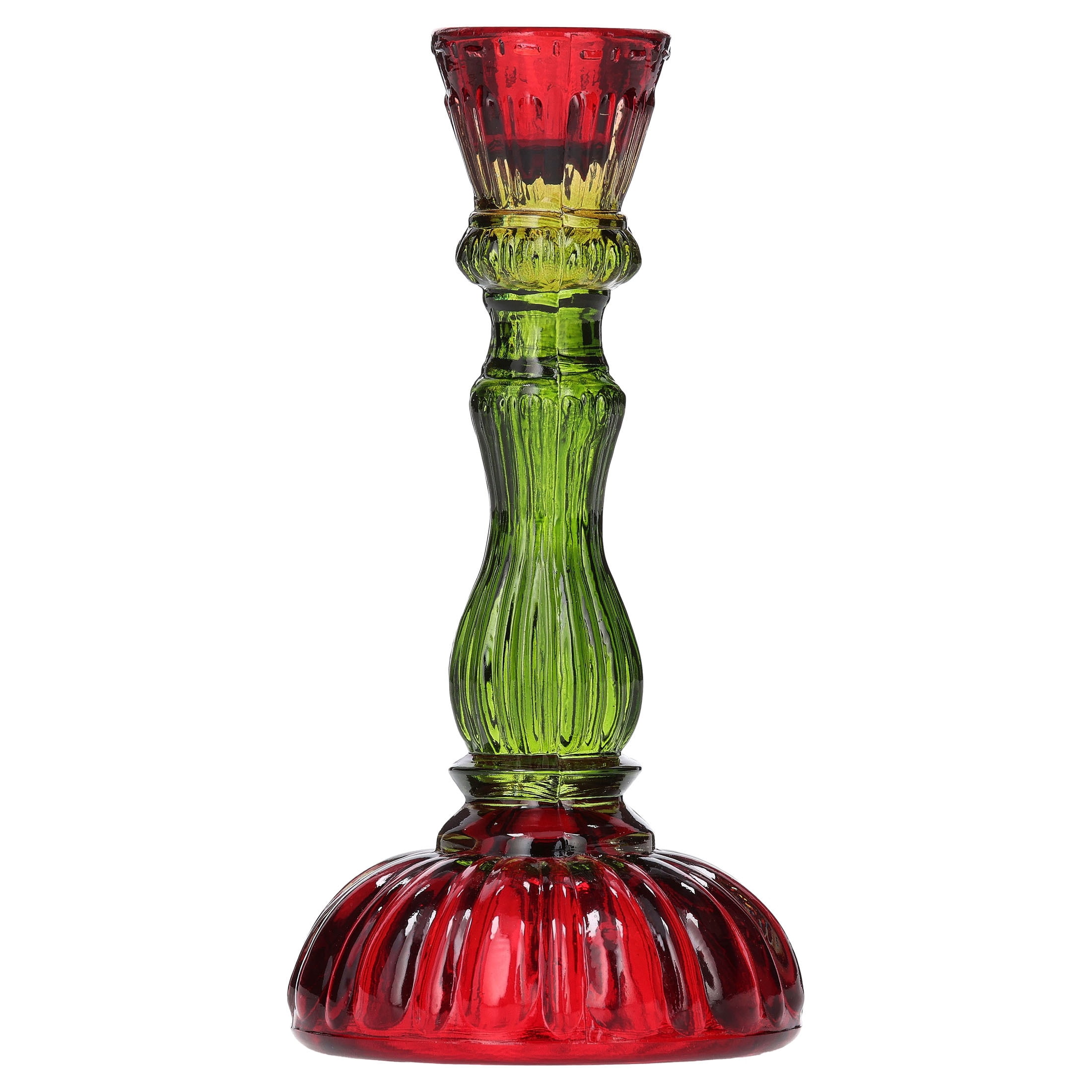 Red and Green Ribbed Glass Christmas Taper Candle Holder, 6.5", by Holiday Time