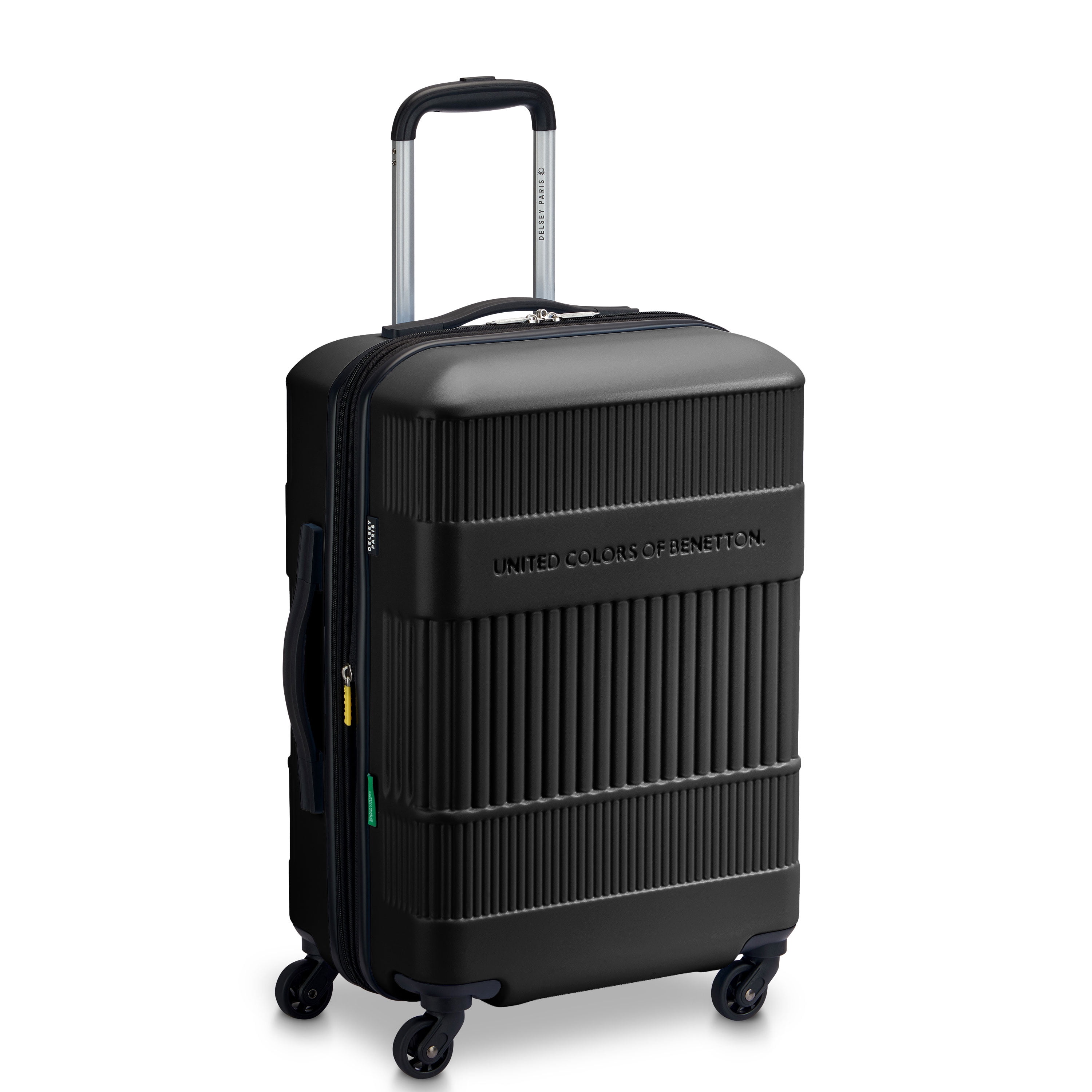 United Colors of Benetton and Delsey Paris Ribbed Hardside 20" Expandable Carry-on Spinner Luggage, Black